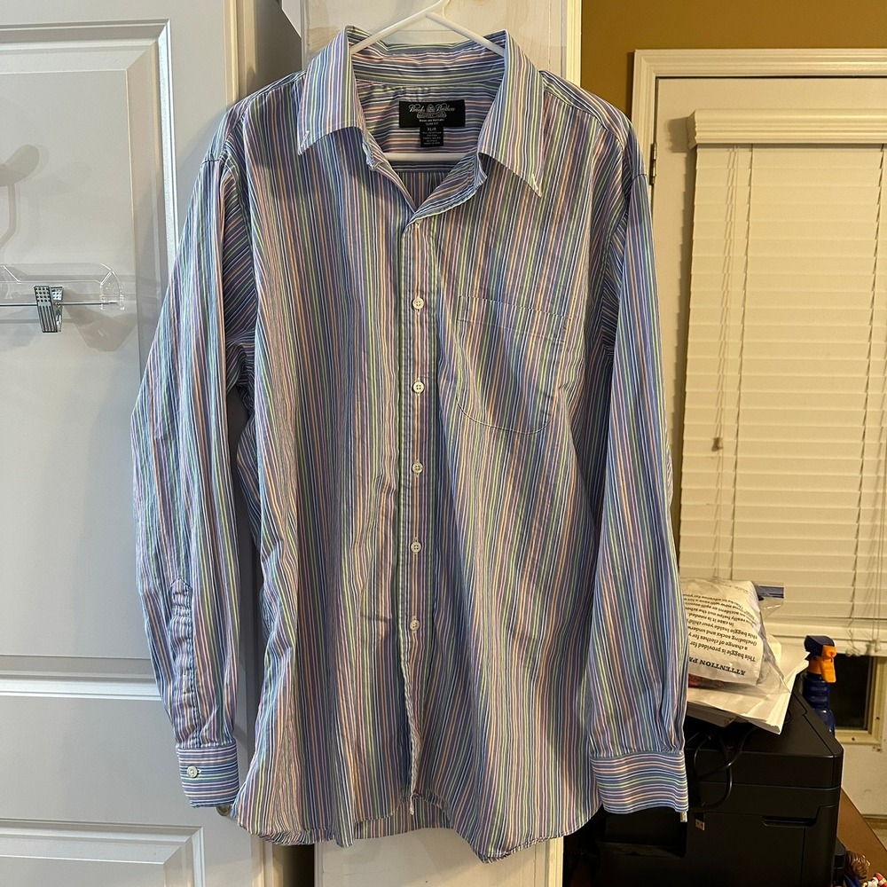 Brooks Brothers Country Club Slim Fit Striped Dress Shirt XL/R Egyptian Cotton